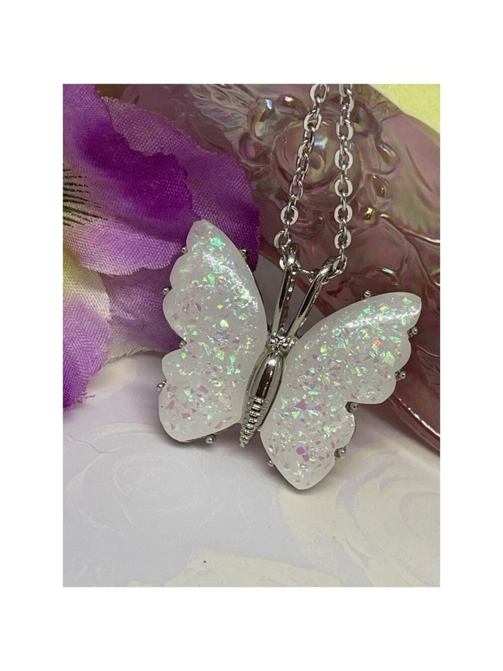 Silver Fire Opal Butterfly Anniversary Birthday Wedding White Gift Memorial Brid